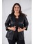 Kadın Büyük Beden Kapamasız Cepli Suni Deri Siyah Ceket 1