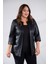 Kadın Büyük Beden Kapamasız Cepli Suni Deri Siyah Ceket 6