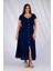 Kadın 111975 Büyük Beden Düğmeli Yırtmaçlı Elbise Lacivert Siyah 5