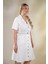 Kadın Büyük Beden Kemerli Gabardin Beyaz Elbise 4