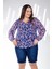 Kadın Büyük Beden Çiçekli Şifon Bluz Mavi Çiçekli 2