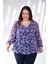 Kadın Büyük Beden Çiçekli Şifon Bluz Mavi Çiçekli 4