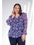 Kadın Büyük Beden Çiçekli Şifon Bluz Mavi Çiçekli 6