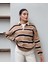 Çizgili Polo Yaka Oversize Triko Kazak 1