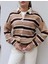Çizgili Polo Yaka Oversize Triko Kazak 4
