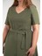 Kadın Büyük Beden Kemerli-Volanlı Haki Elbise 4