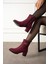 Kadın Bordo Süet Lucy Model Yandan Fermuarlı Sivri Burun Kısa Topuklu Bot 5
