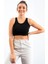 Siyah Basic Sıfır Kol Dar Kalıp U Yaka Kadın Crop Top Atlet - 97162 10