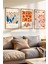 3 Parça Modren ve Retro Grafik Çiçek Konsepli Ahşap Çerçeve Görünümlü Mdf Tablo Seti 1