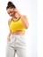 Sarı Basic Sıfır Kol Dar Kalıp U Yaka Kadın Crop Top Atlet - 97162 8