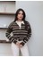 Çizgili Polo Yaka Oversize Triko Kazak 1
