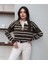 Çizgili Polo Yaka Oversize Triko Kazak 3