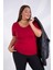 Kadın Büyük Beden Geniş Yaka Basıc Bluz Bordo Somon 2