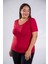 Kadın Büyük Beden Geniş Yaka Basıc Bluz Bordo Somon 3