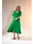 Kadın Büyük Beden Eteği Düğmeli Volanlı Yeşil Elbise 3