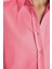 Kadın Slim Fit Dar Kesim Uzun Kollu Pamuklu Vücuda Oturan Dokulu Pembe Basic Gömlek 3