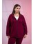 Kadın Büyük Beden Grogrenli-Fermuarlı Kapşonlu Bordo Sweat 6