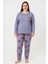 Kadın 05117 Büyük Beden % 100 Pamuk Raporlu Pijama Takımı Indigo 1