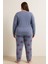Kadın 05117 Büyük Beden % 100 Pamuk Raporlu Pijama Takımı Indigo 2