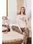 Kadın Leopar Desen Saphire Pijama Takımı 0473 Bej 2