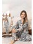 Kadın Yaprak Desen Düğmeli Saphire Pijama Takımı 0377 Gri 2