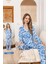 Kadın Rüzgar Desen Düğmeli Saphire Pijama Takımı 0375 Mavi 4