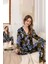 Kadın Büyük Çiçek Desen Düğmeli Saphire Pijama Takımı 0387 Haki 4