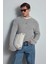 Erkek Oversize Yıkamalı Efektli Basic Kazak Gri 1