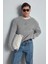 Erkek Oversize Yıkamalı Efektli Basic Kazak Gri 2
