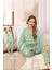 Kadın Kalp Desen Düğmeli Suprem Pijama Takımı 0381 Yeşil 2