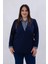 Kadın Büyük Beden Gömlek Yaka Lacivert Sweatshırt 1