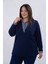 Kadın Büyük Beden Gömlek Yaka Lacivert Sweatshırt 2