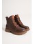 Kadın Hakiki Deri Fermuarlı Bağcıklı Günlük Bot - Kahve 3