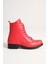 Kadın Hakiki Deri Bağcıklı ve Fermuarlı Bot - Kırmızı 3