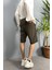 Beli Lastikli ve Bağcıklı Haki Keten Şort 5