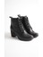 Kadın Hakiki Deri Bağcıklı Topuklu Bot - Siyah 4