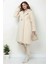 Peluş Düğmeli Astarlı Kadın Mont KS2544 Bej - 44 2
