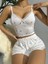 Kadın Beyaz Çiçek Desenli Şortlu Iç Giyim Takımı – Romantik ve Zarif Tasarım 3774 S-M 1