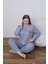 kadın Büyük Beden Desenli Yakası Düğmeli Uzun Kollu Kışlık Pijama Takımı 2