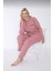 Kadın Kışlık Büyük Beden Yakası Düğmeli Uzun Kollu Interlok Pijama Takımı 1
