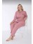 Kadın Kışlık Büyük Beden Yakası Düğmeli Uzun Kollu Interlok Pijama Takımı 2