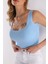 U Yaka Standart Beden Basic Yazlık Mavi Triko Bluz 2