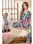 Kadın Tropik Desen Düğmeli Saphire Pijama Takımı 0341 Krem 2