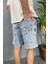 Beli Lastikli Bağcıklı Mavi Kot Şort 3