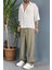 Modal Kumaş Bağcıklı Baggy Pantolon Haki 3