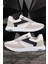Erkek Spor Sneaker Beyaz ve Taş Rengi Ayakkabı Ortopedik Tabanlı D100 5