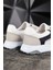 Erkek Spor Sneaker Beyaz ve Taş Rengi Ayakkabı Ortopedik Tabanlı D100 6
