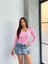V Yaka Çizgili Bluz Pembe A3699 1