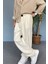 Rahat Kesim Keten Kumaş Bağcıklı Krem Renk Baggy Pantolon 3