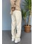 Rahat Kesim Keten Kumaş Bağcıklı Krem Renk Baggy Pantolon 4